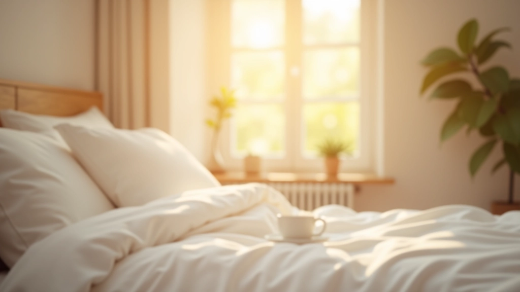 Minimalista pokój s jasným oknem a kávou na nočním stolku