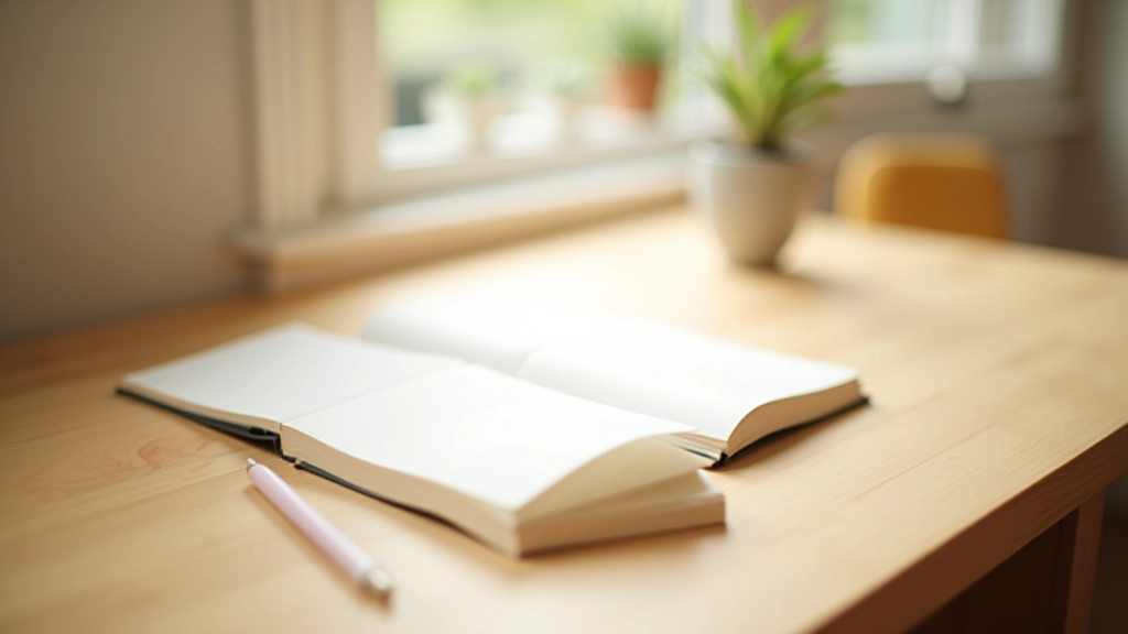 Plánovací poznámkový blok s tužkou na minimalistickém stole, ráno, přirozené osvětlení