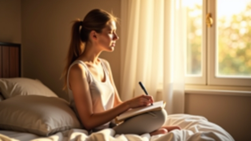 Žena při ranním deníku s šálkem čaje v útulné domácnosti